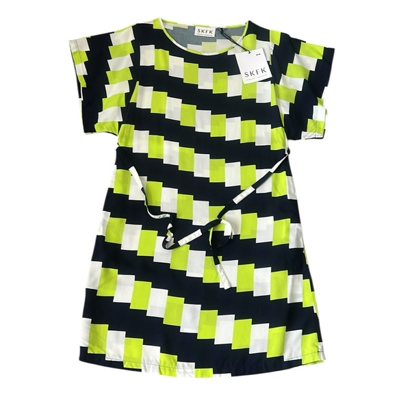 NWT SKFK Laide Eco Vera Green Blue White Short Sleeve Dress EU 38 US 6 Reg. $165 - Picture 6 of 12